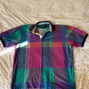 Vintage Ralph Lauren Purple and Green Polo Shirt Bold Plaid Design